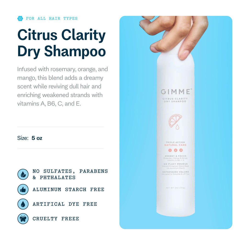 GIMME Beauty Dry Shampoo – All Hair Types (incl. Blonde) – Biotin, Aloe Vera & Keratin – UV Guard – Citrus Clarity