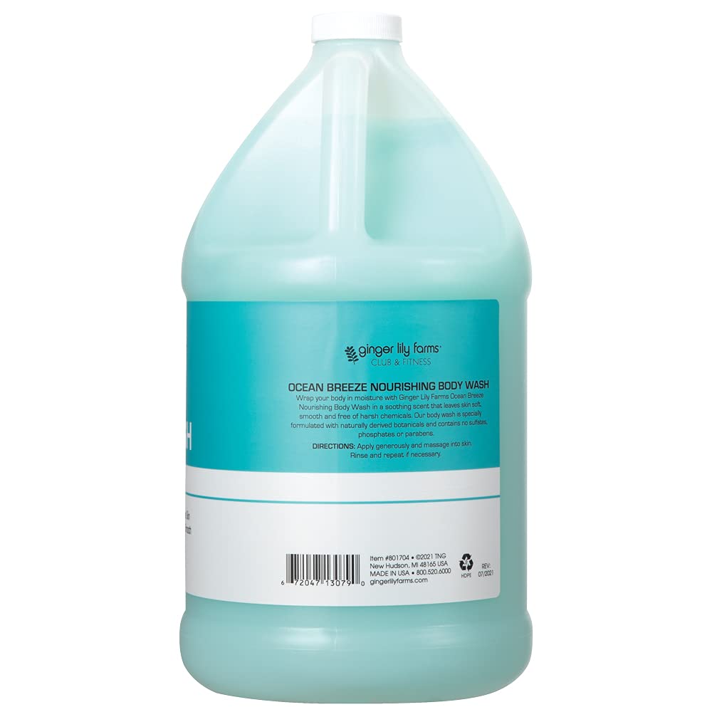 Ginger Lily Farms Club & Fitness Nourishing Body Wash – Ocean Breeze, 1 Gallon Refill (Pack of 4)