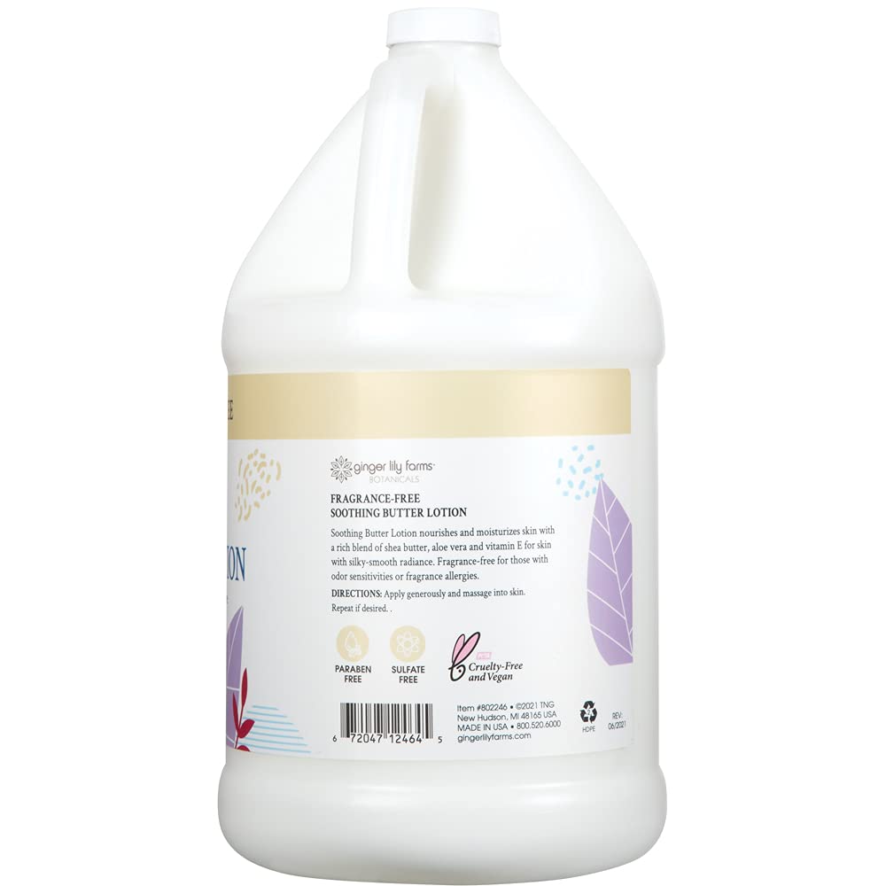 Ginger Lily Farms Botanicals Soothing Butter Lotion — Fragrance Free, 100% Vegan & Cruelty-Free, 1 Gallon Refill (Pack of 4)