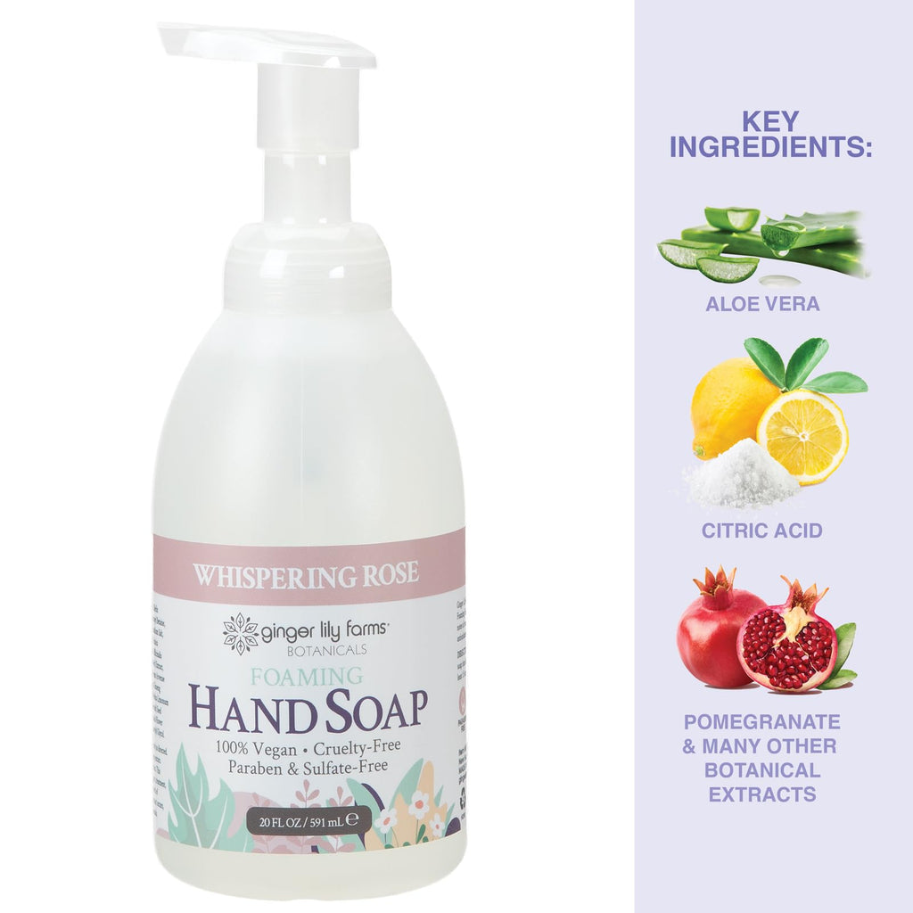 Ginger Lily Farms Botanicals All-Purpose Foaming Hand Soap Refill – 20 oz, 8-Pack, Vegan & Cruelty-Free, Whispering Rose