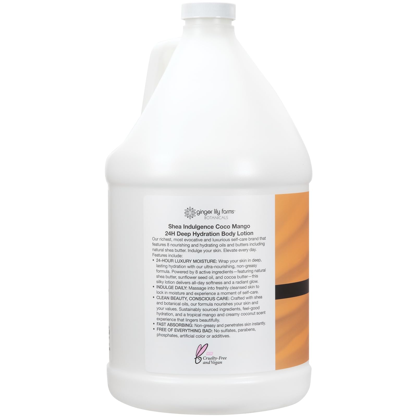 Ginger Lily Farms Shea Indulgence 24H Deep Hydration Body Lotion – Coco Mango, 1 Gallon Refill (Vegan & Cruelty-Free)