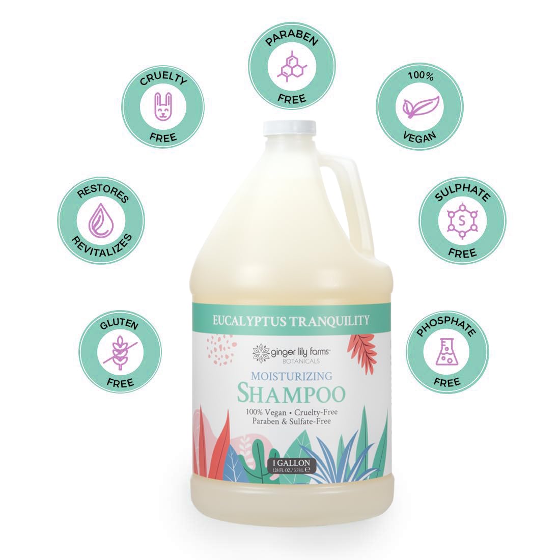 Ginger Lily Farms Botanicals Moisturizing Shampoo – Eucalyptus Tranquility, 1 Gal Refill (Vegan & Cruelty-Free)