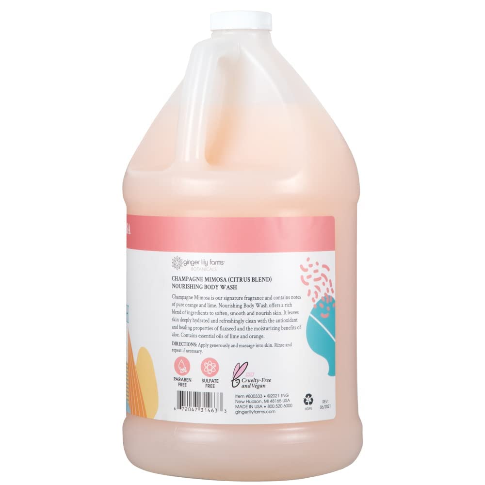 Ginger Lily Farms Botanicals Nourishing Body Wash – Champagne Mimosa, Vegan & Cruelty-Free (1 Gallon Refill, Pack of 4)