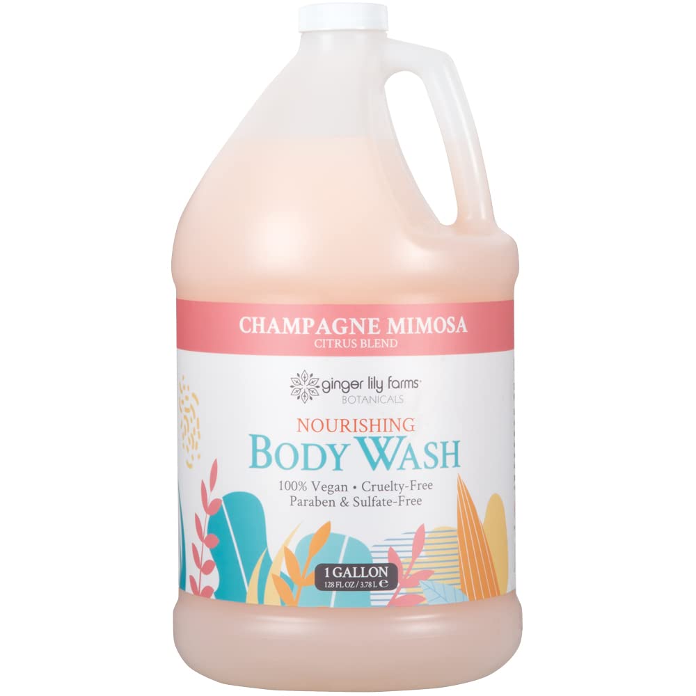 Ginger Lily Farms Botanicals Nourishing Body Wash – Champagne Mimosa, Vegan & Cruelty-Free (1 Gallon Refill, Pack of 4)