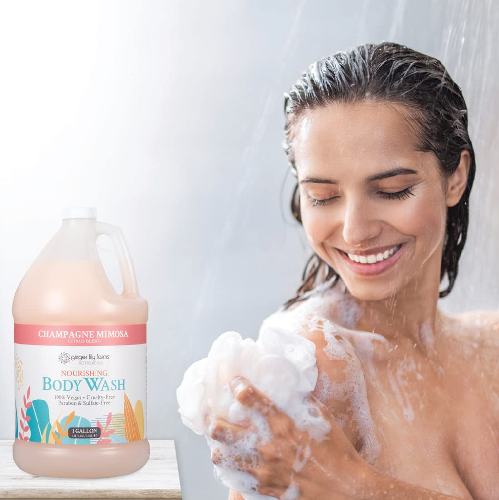 Ginger Lily Farms Botanicals Nourishing Body Wash – Champagne Mimosa, Vegan & Cruelty-Free (1 Gallon Refill, Pack of 4)
