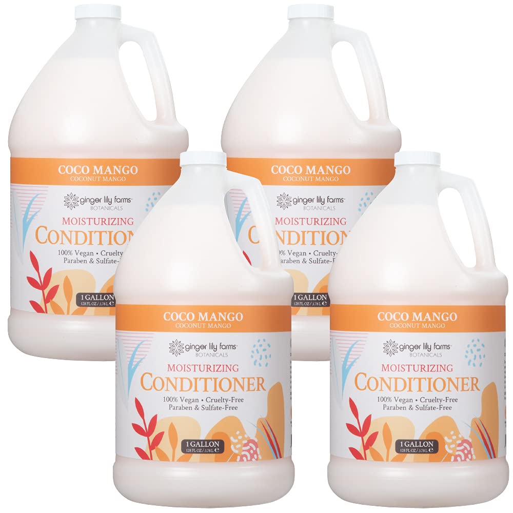 Ginger Lily Farms Botanicals Coco Mango Moisturizing Conditioner – Vegan & Cruelty-Free (1 Gallon Refill, Pack of 4)