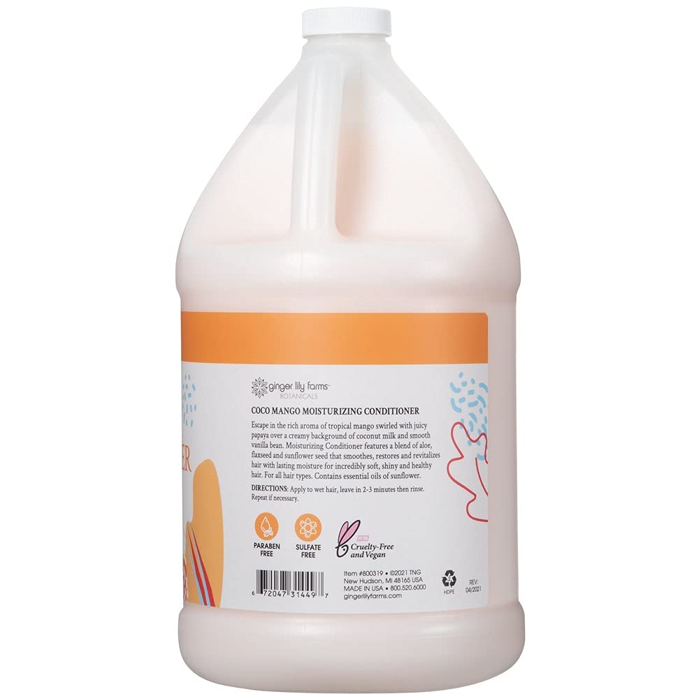 Ginger Lily Farms Botanicals Coco Mango Moisturizing Conditioner – Vegan & Cruelty-Free (1 Gallon Refill, Pack of 4)