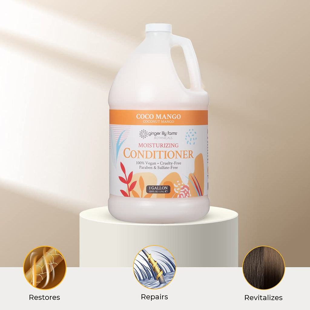 Ginger Lily Farms Botanicals Coco Mango Moisturizing Conditioner – Vegan & Cruelty-Free (1 Gallon Refill, Pack of 4)