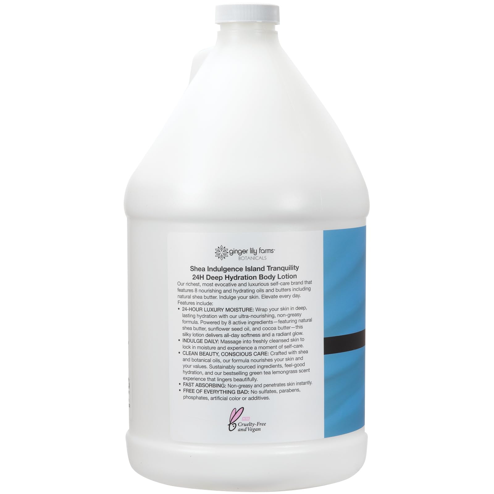 Ginger Lily Farms Shea Indulgence 24H Hydration Lotion – Island Tranquility, Vegan & Cruelty-Free, 1 Gal Refill