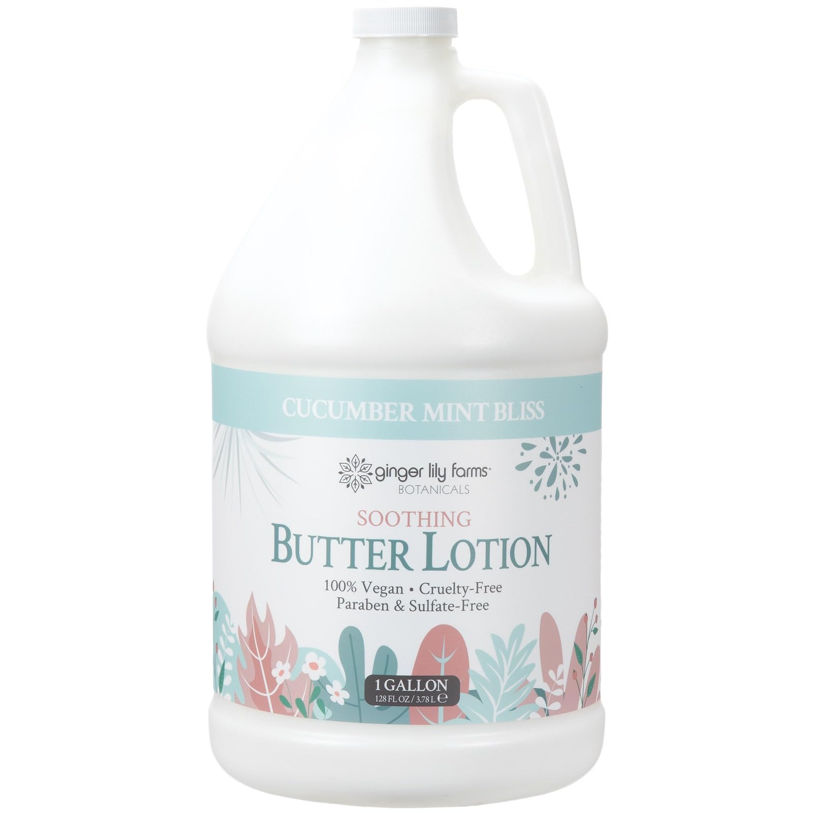 Ginger Lily Farms Botanicals Soothing Butter Lotion – Cucumber Mint Bliss, 1 Gallon Refill, Vegan & Cruelty-Free