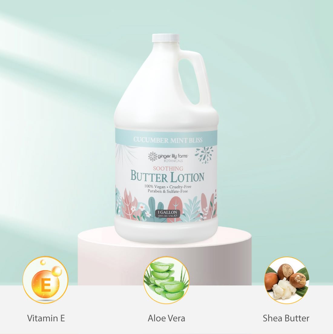 Ginger Lily Farms Botanicals Soothing Butter Lotion – Cucumber Mint Bliss, 1 Gallon Refill, Vegan & Cruelty-Free