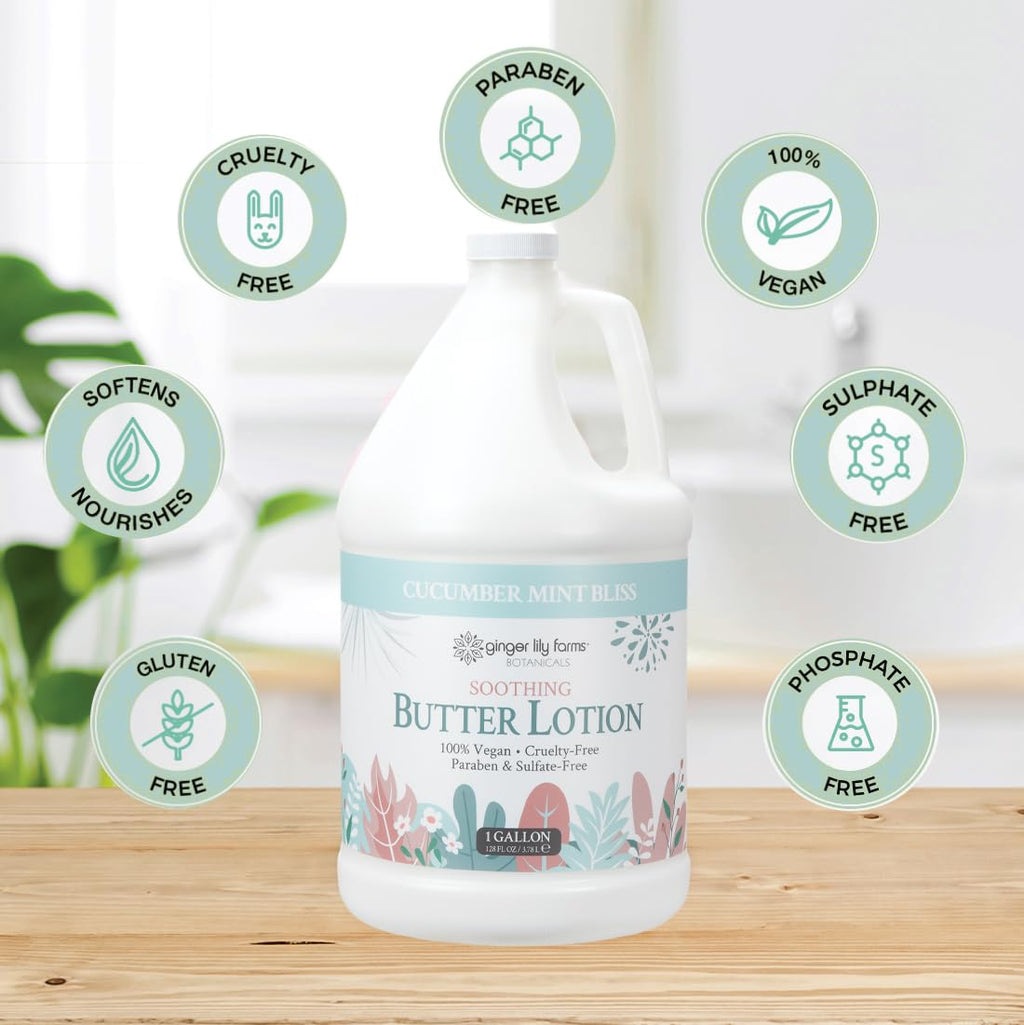 Ginger Lily Farms Botanicals Soothing Butter Lotion – Cucumber Mint Bliss, 1 Gallon Refill, Vegan & Cruelty-Free