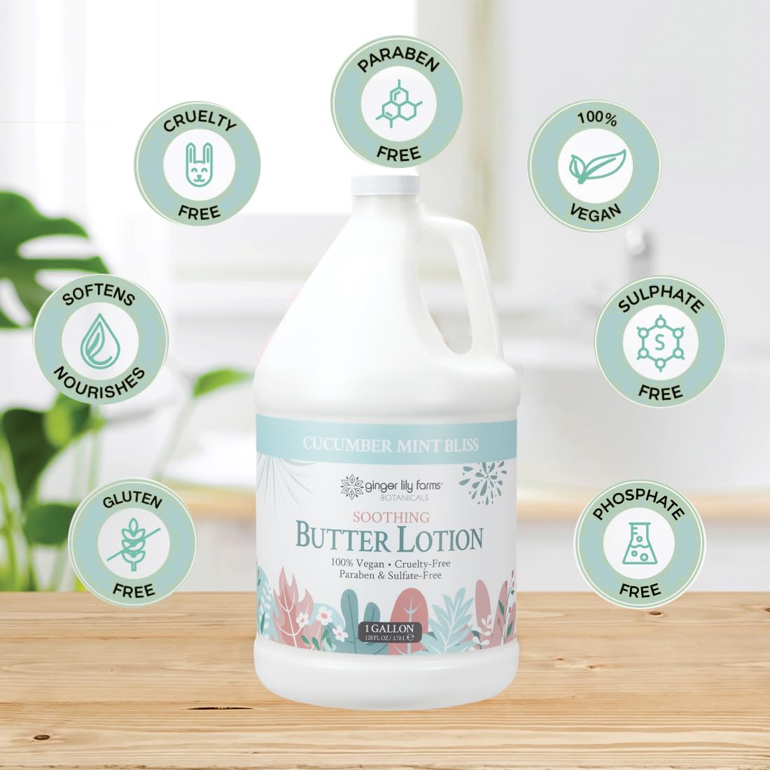 Ginger Lily Farms Botanicals Soothing Butter Lotion – Cucumber Mint Bliss, 1 Gallon Refill, Vegan & Cruelty-Free