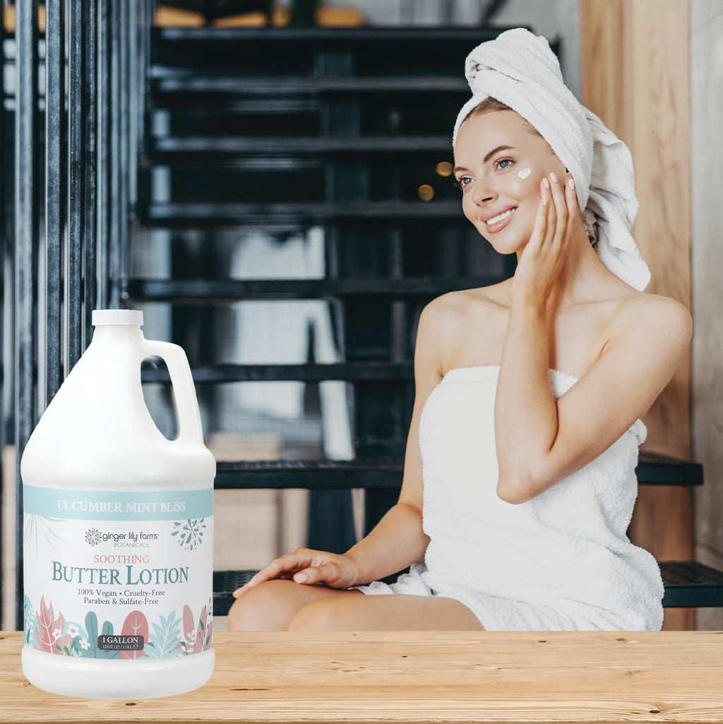 Ginger Lily Farms Botanicals Soothing Butter Lotion – Cucumber Mint Bliss, 1 Gallon Refill, Vegan & Cruelty-Free