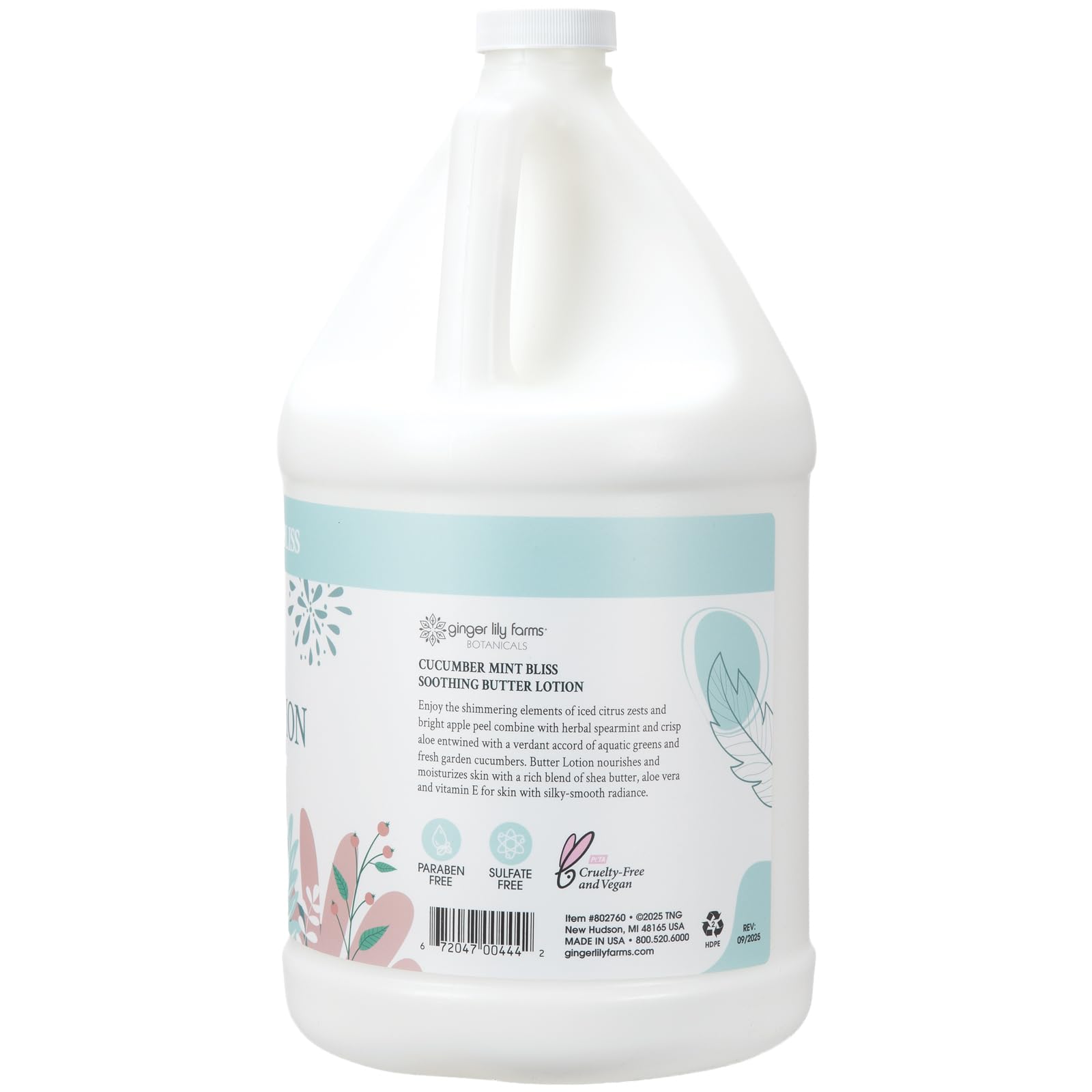 Ginger Lily Farms Botanicals Soothing Butter Lotion – Cucumber Mint Bliss, 1 Gallon Refill, Vegan & Cruelty-Free