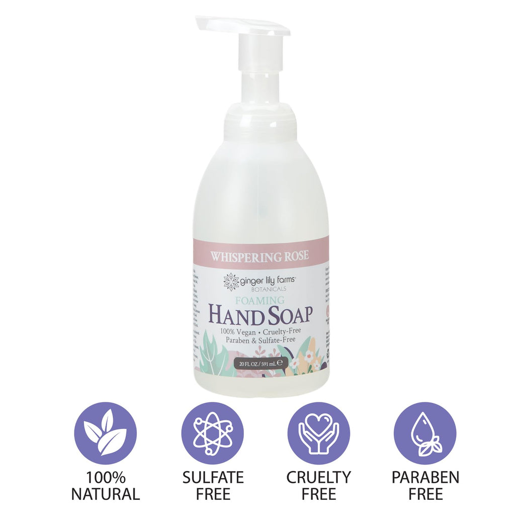 Ginger Lily Farms Botanicals All-Purpose Foaming Hand Soap Refill – 20 oz, 8-Pack, Vegan & Cruelty-Free, Whispering Rose