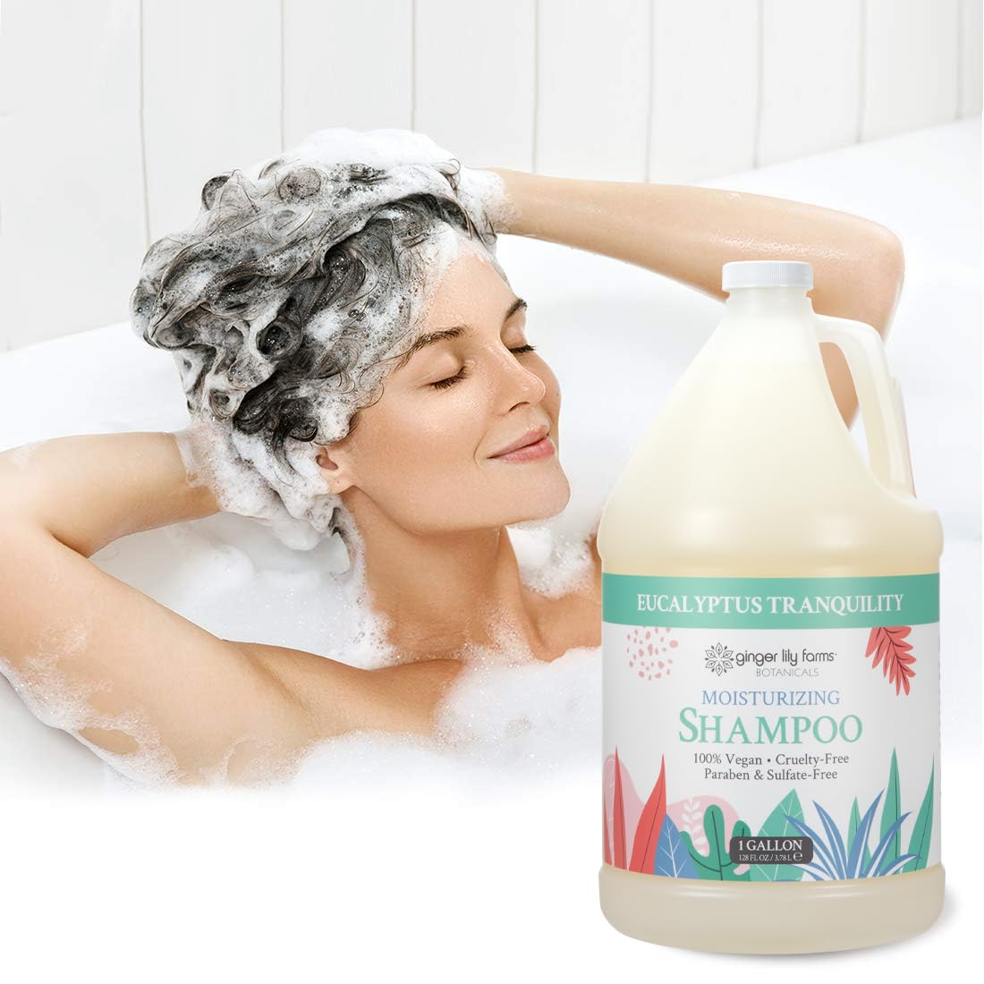 Ginger Lily Farms Botanicals Moisturizing Shampoo – Eucalyptus Tranquility, 1 Gal Refill (Vegan & Cruelty-Free)
