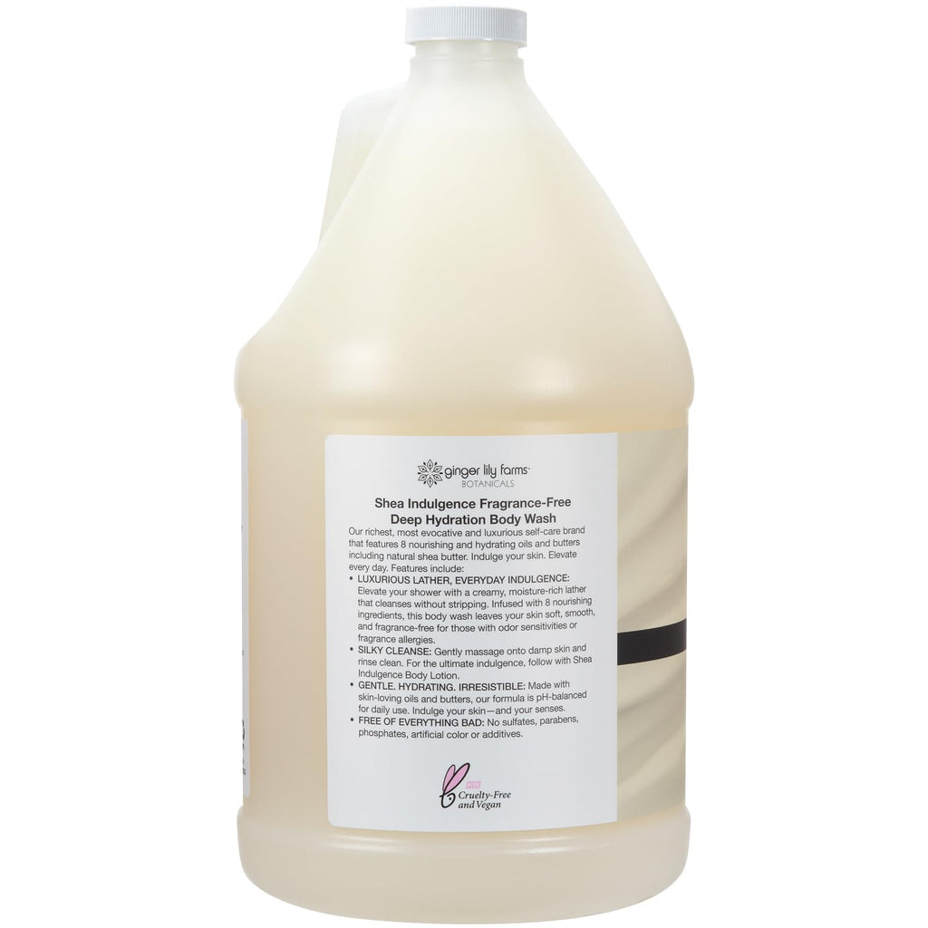 Ginger Lily Farms Botanicals Shea Indulgence Deep Hydration Body Wash – Fragrance-Free, 100% Vegan & Cruelty-Free, 1 Gallon Refill
