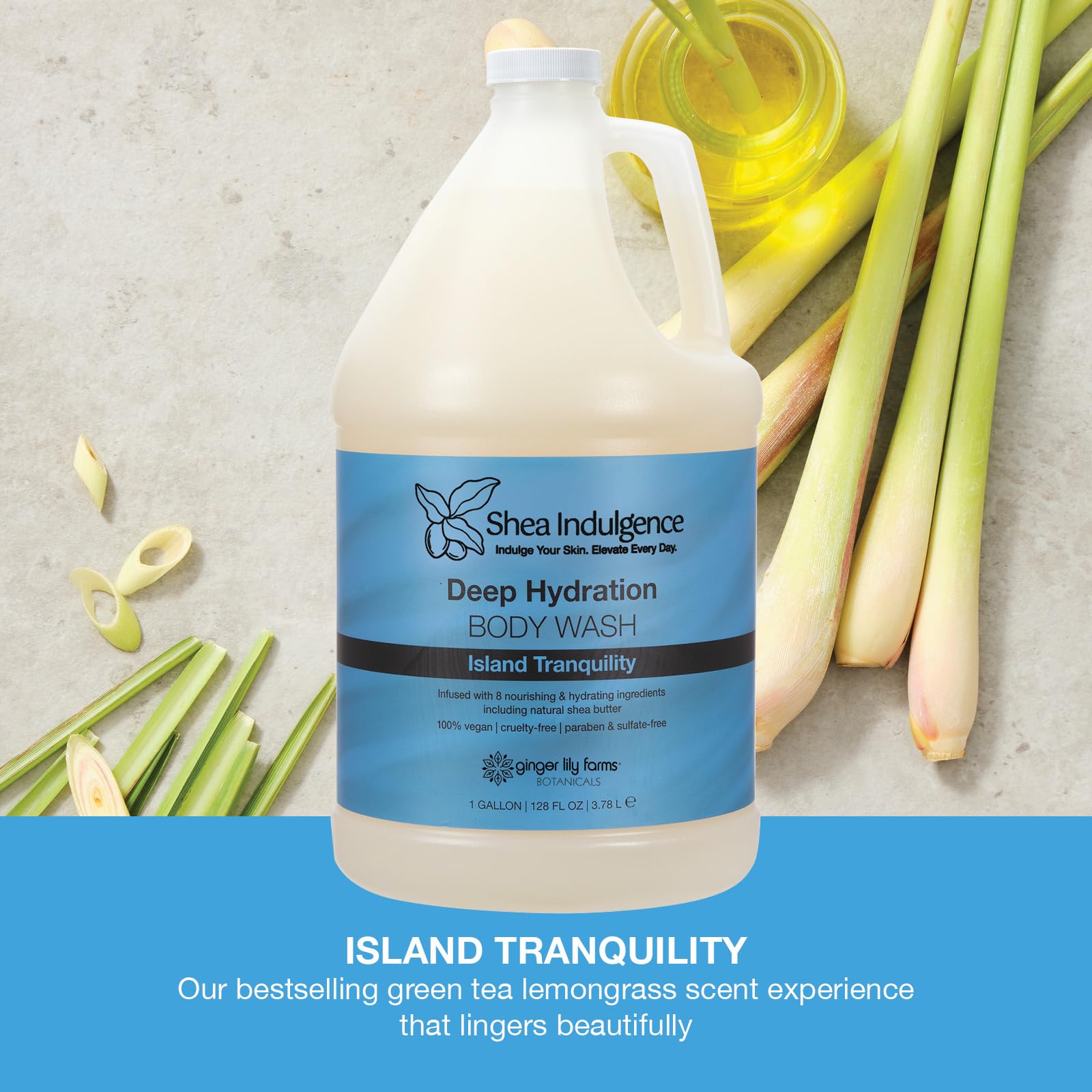 Ginger Lily Farms Botanicals Shea Indulgence Deep Hydration Body Wash – Island Tranquility, 1 Gallon Refill