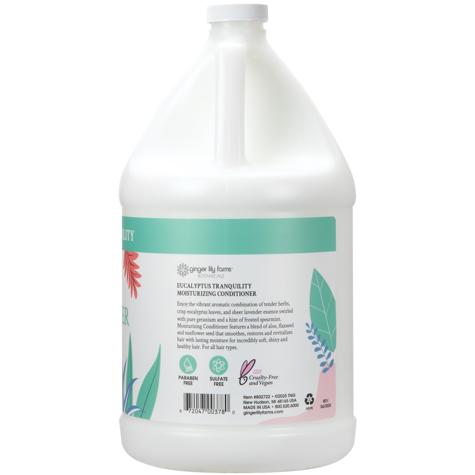 Ginger Lily Farms Botanicals Moisturizing Conditioner – Eucalyptus Tranquility, 100% Vegan & Cruelty-Free, 1 Gallon Refill