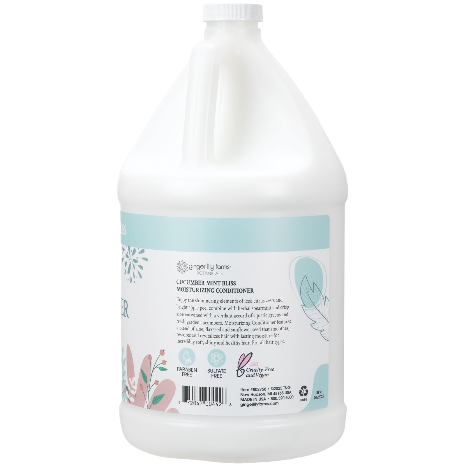 Ginger Lily Farms Botanicals Moisturizing Conditioner – Cucumber Mint Bliss, 1 Gallon Refill