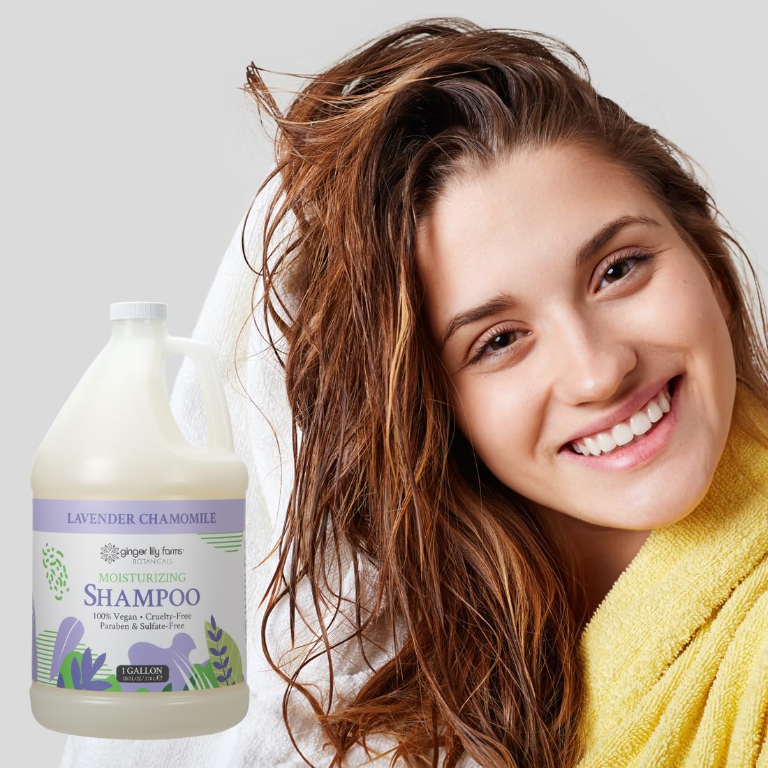 Ginger Lily Farms Botanicals Moisturizing Shampoo for All Hair Types – Lavender Chamomile, 1 Gallon Refill