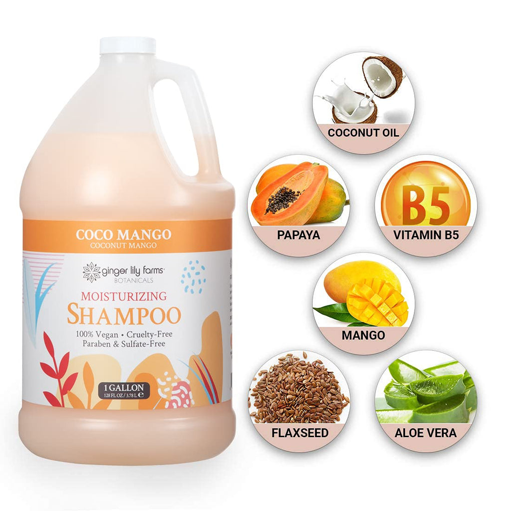 Ginger Lily Farms Botanicals Moisturizing Shampoo – Coco Mango, All Hair Types, 1 Gal Refill (Pack of 4)