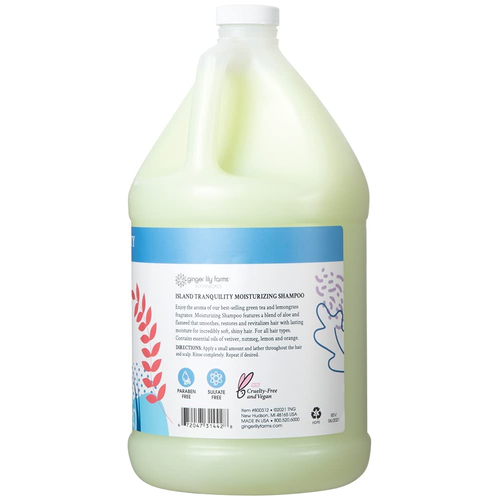 Ginger Lily Farms Botanicals Island Tranquility Moisturizing Shampoo – All Hair Types, 1 Gallon Refill (Pack of 4)