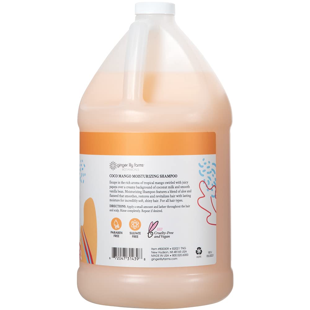 Ginger Lily Farms Botanicals Moisturizing Shampoo – Coco Mango, All Hair Types, 1 Gal Refill (Pack of 4)