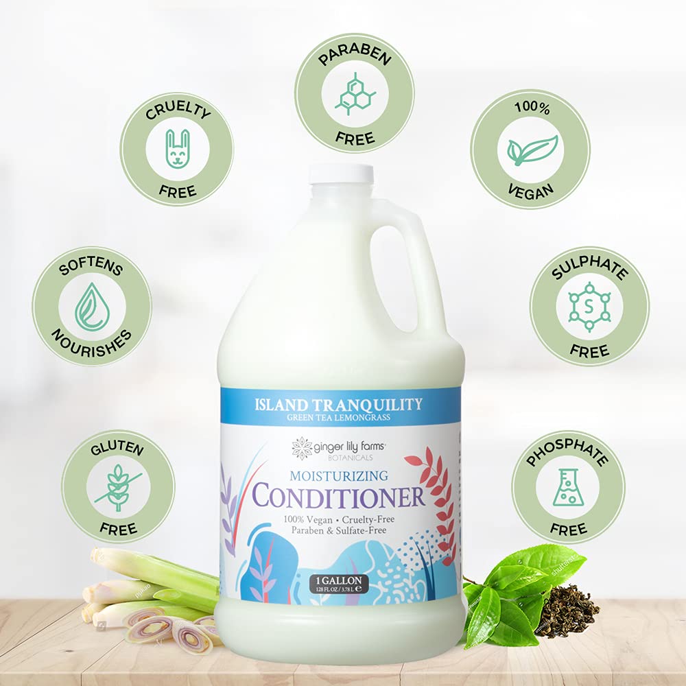 Ginger Lily Farms Botanicals Island Tranquility Moisturizing Conditioner – 1 Gallon Refill (Pack of 4), Vegan & Cruelty-Free