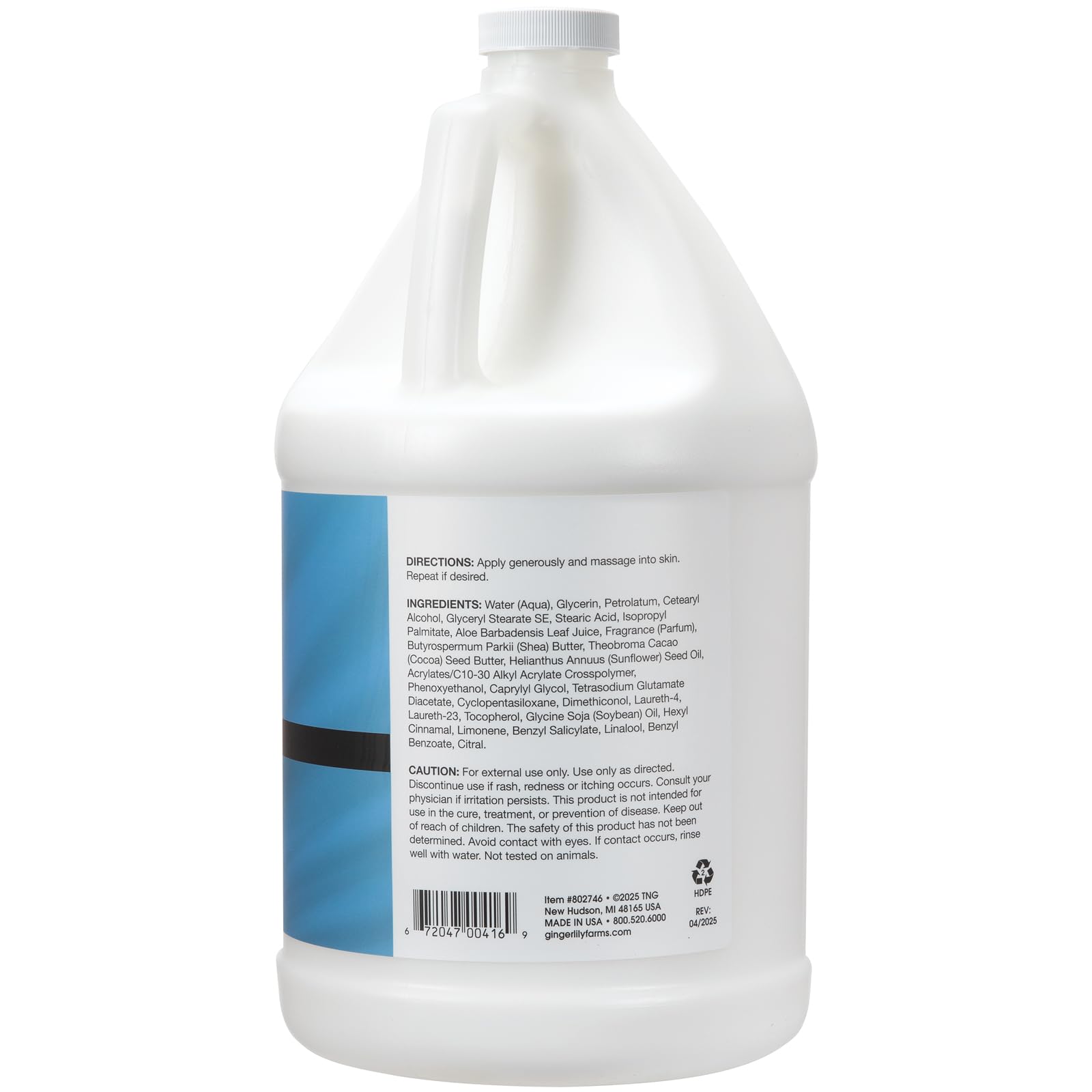 Ginger Lily Farms Shea Indulgence 24H Hydration Lotion – Island Tranquility, Vegan & Cruelty-Free, 1 Gal Refill