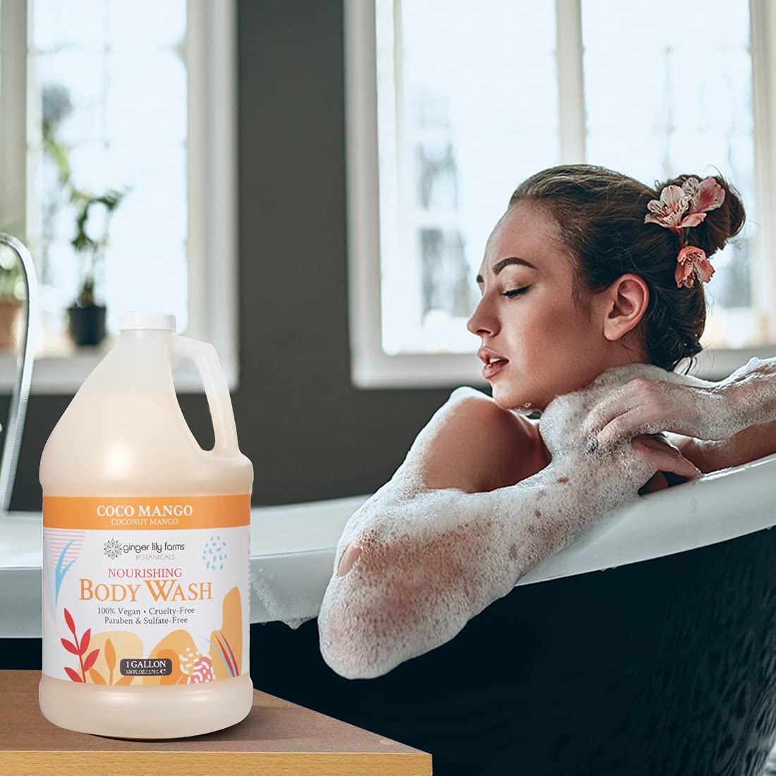 Ginger Lily Farms Botanicals Nourishing Body Wash Coco Mango – 1 Gallon Refill, Vegan & Cruelty-Free