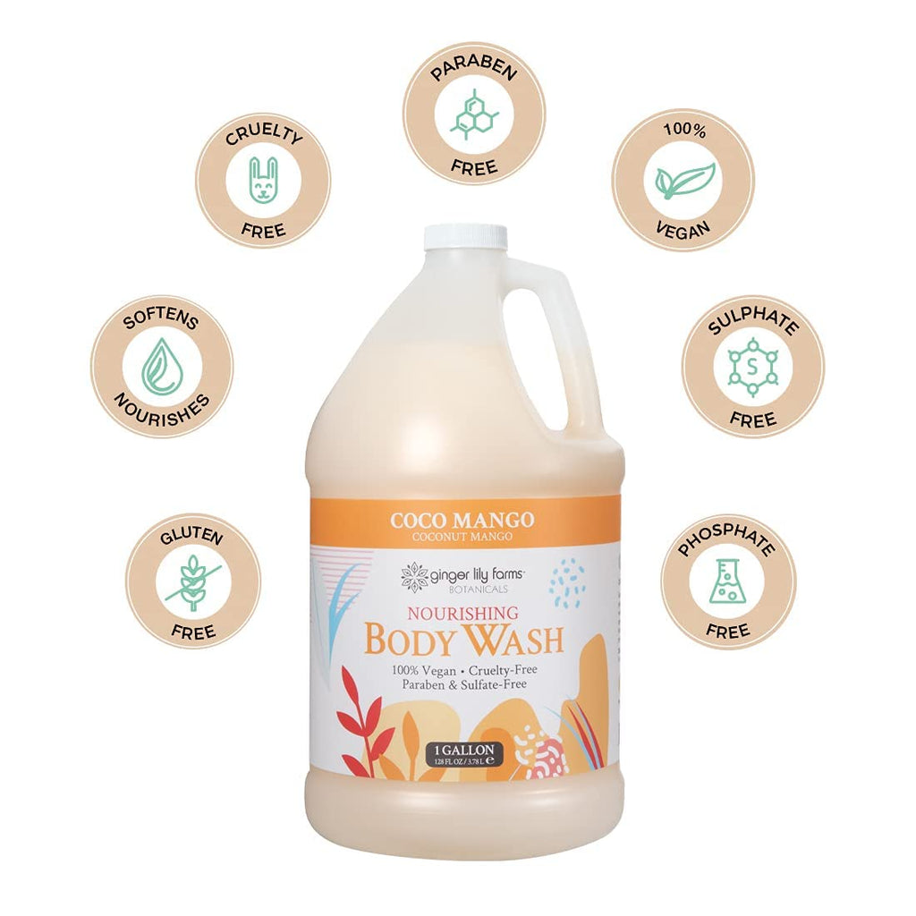 Ginger Lily Farms Botanicals Nourishing Body Wash Coco Mango – 1 Gallon Refill, Vegan & Cruelty-Free