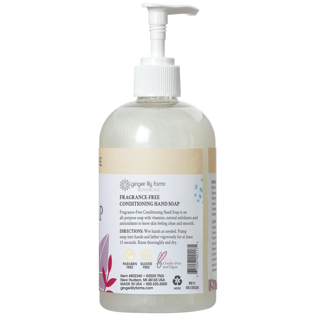 Ginger Lily Farms Botanicals All-Purpose Liquid Hand Soap – Fragrance-Free, 100% Vegan & Cruelty-Free, 12 fl oz (Pack of 6)