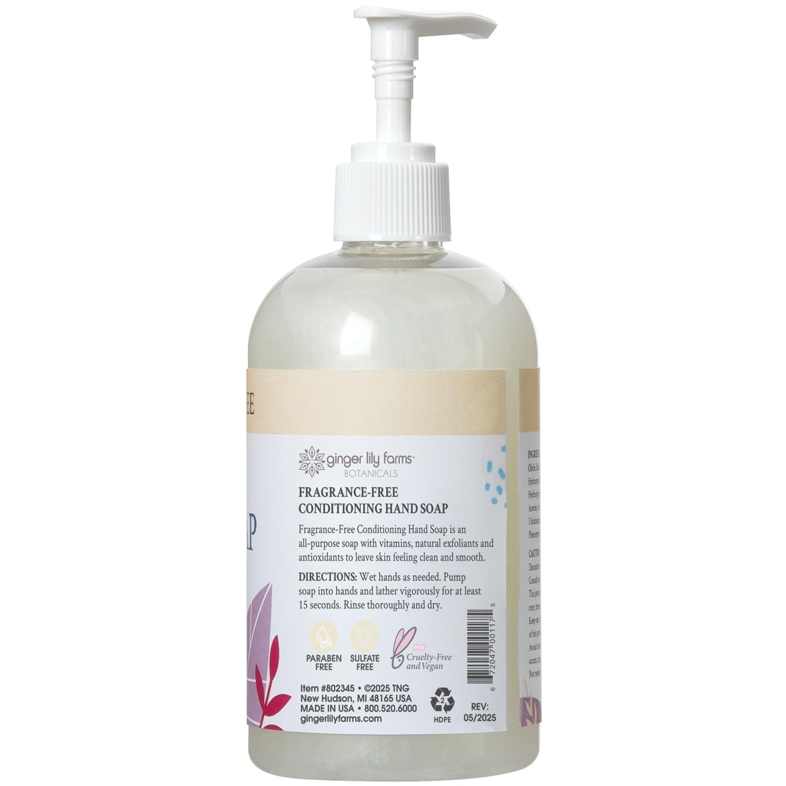 Ginger Lily Farms Botanicals All-Purpose Liquid Hand Soap – Fragrance-Free, 100% Vegan & Cruelty-Free, 12 fl oz (Pack of 6)