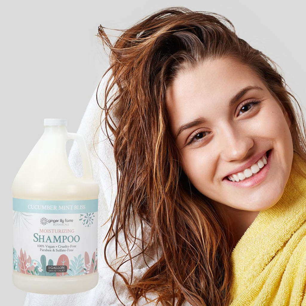 Ginger Lily Farms Botanicals Moisturizing Shampoo – All Hair Types, Vegan & Cruelty-Free, Cucumber Mint Bliss, 1 Gallon Refill