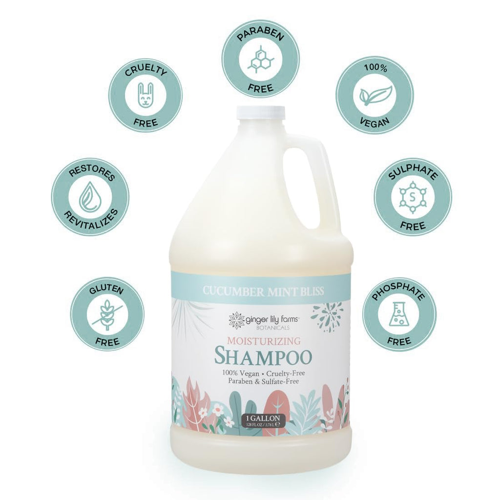 Ginger Lily Farms Botanicals Moisturizing Shampoo – All Hair Types, Vegan & Cruelty-Free, Cucumber Mint Bliss, 1 Gallon Refill