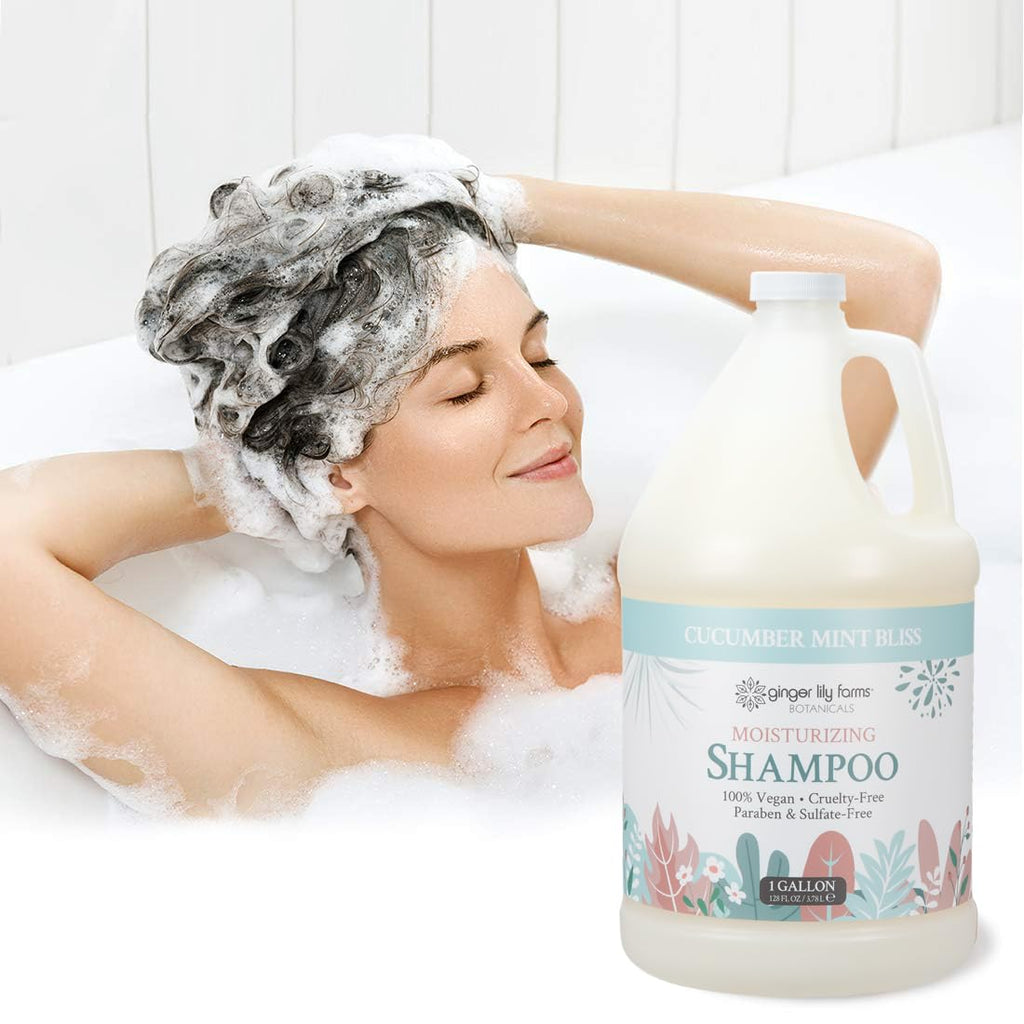 Ginger Lily Farms Botanicals Moisturizing Shampoo – All Hair Types, Vegan & Cruelty-Free, Cucumber Mint Bliss, 1 Gallon Refill