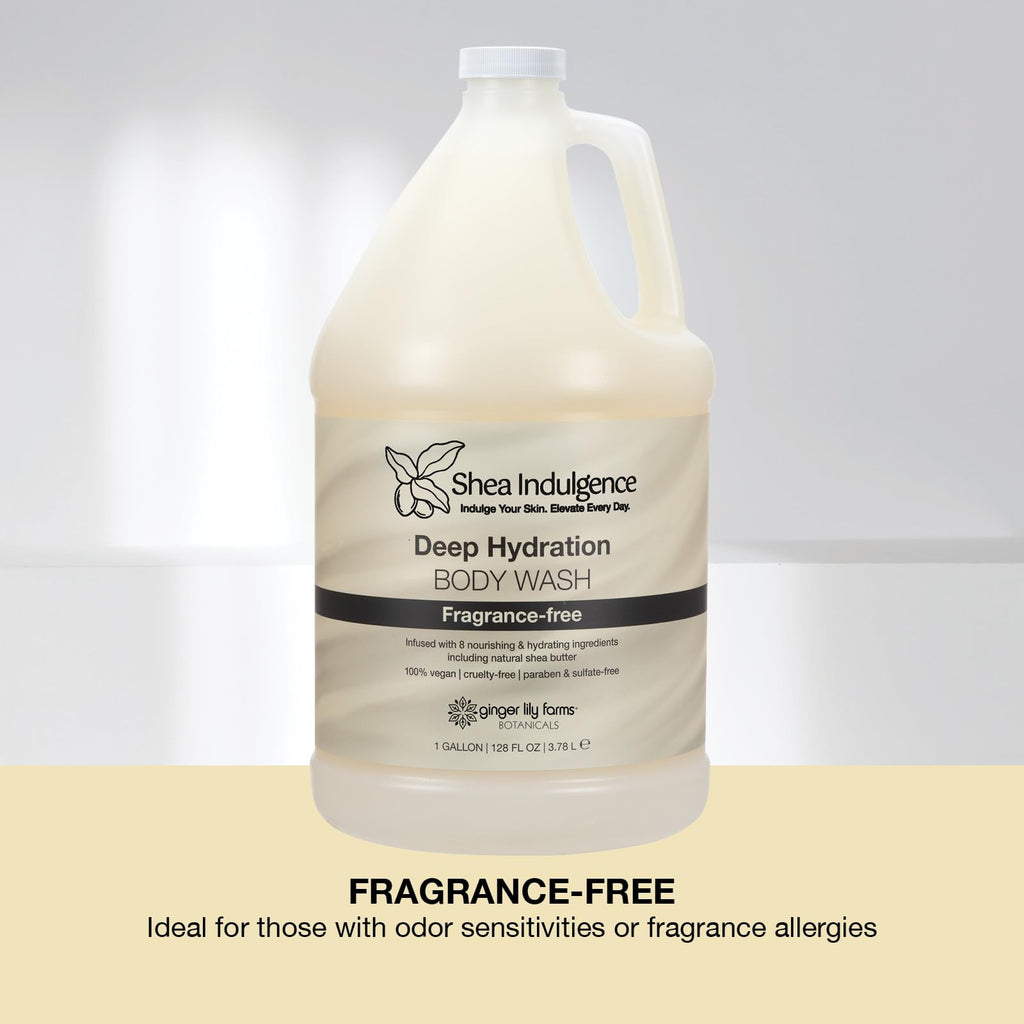 Ginger Lily Farms Botanicals Shea Indulgence Deep Hydration Body Wash – Fragrance-Free, 100% Vegan & Cruelty-Free, 1 Gallon Refill