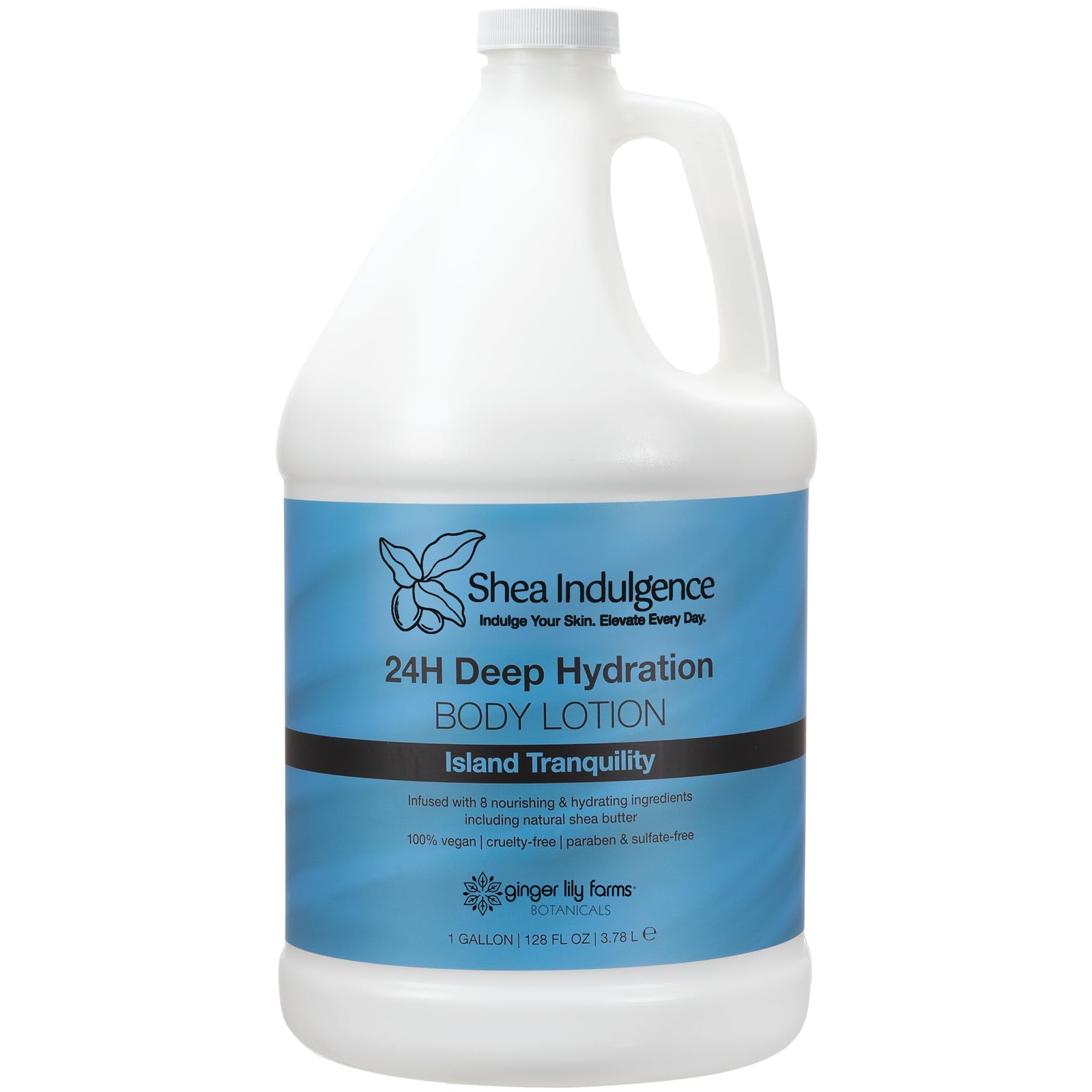 Ginger Lily Farms Shea Indulgence 24H Hydration Lotion – Island Tranquility, Vegan & Cruelty-Free, 1 Gal Refill