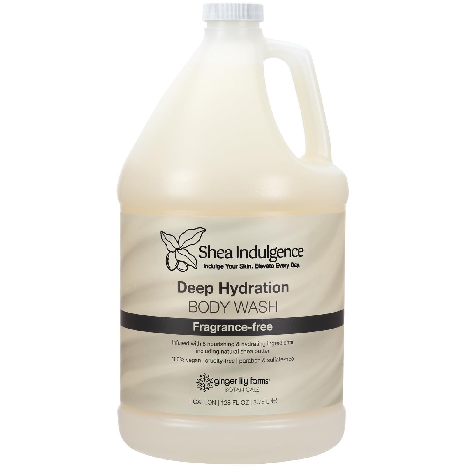 Ginger Lily Farms Botanicals Shea Indulgence Deep Hydration Body Wash – Fragrance-Free, 100% Vegan & Cruelty-Free, 1 Gallon Refill
