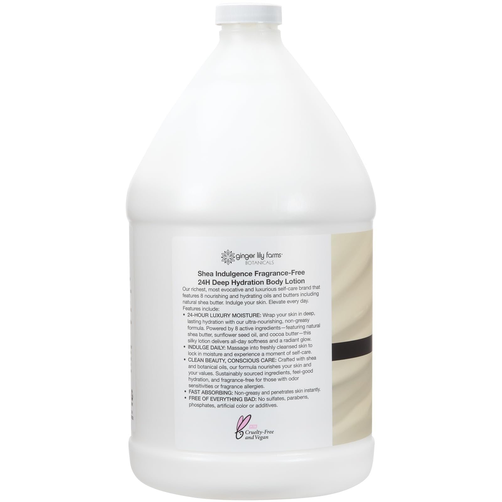 Ginger Lily Farms Shea Indulgence 24H Deep Hydration Body Lotion — Fragrance-Free, 100% Vegan & Cruelty-Free, 1 Gallon Refill