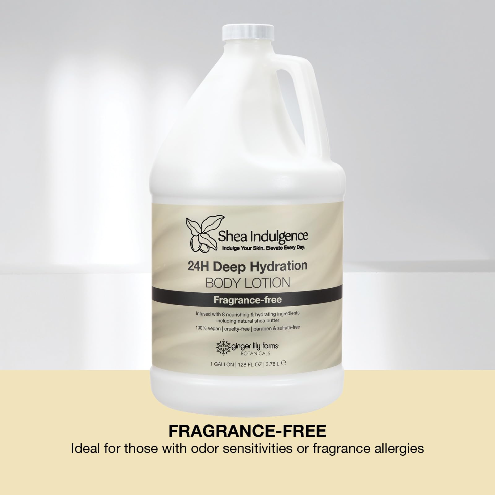 Ginger Lily Farms Shea Indulgence 24H Deep Hydration Body Lotion — Fragrance-Free, 100% Vegan & Cruelty-Free, 1 Gallon Refill