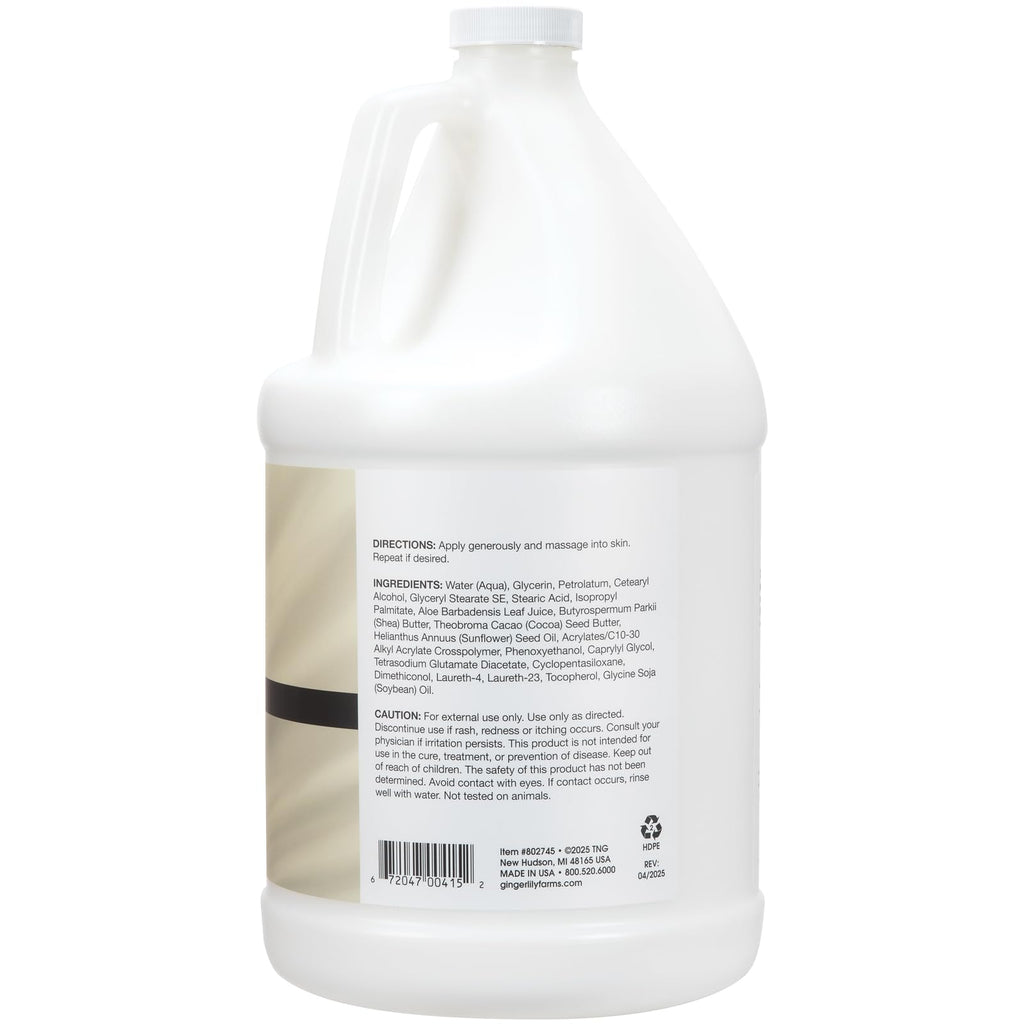 Ginger Lily Farms Shea Indulgence 24H Deep Hydration Body Lotion — Fragrance-Free, 100% Vegan & Cruelty-Free, 1 Gallon Refill