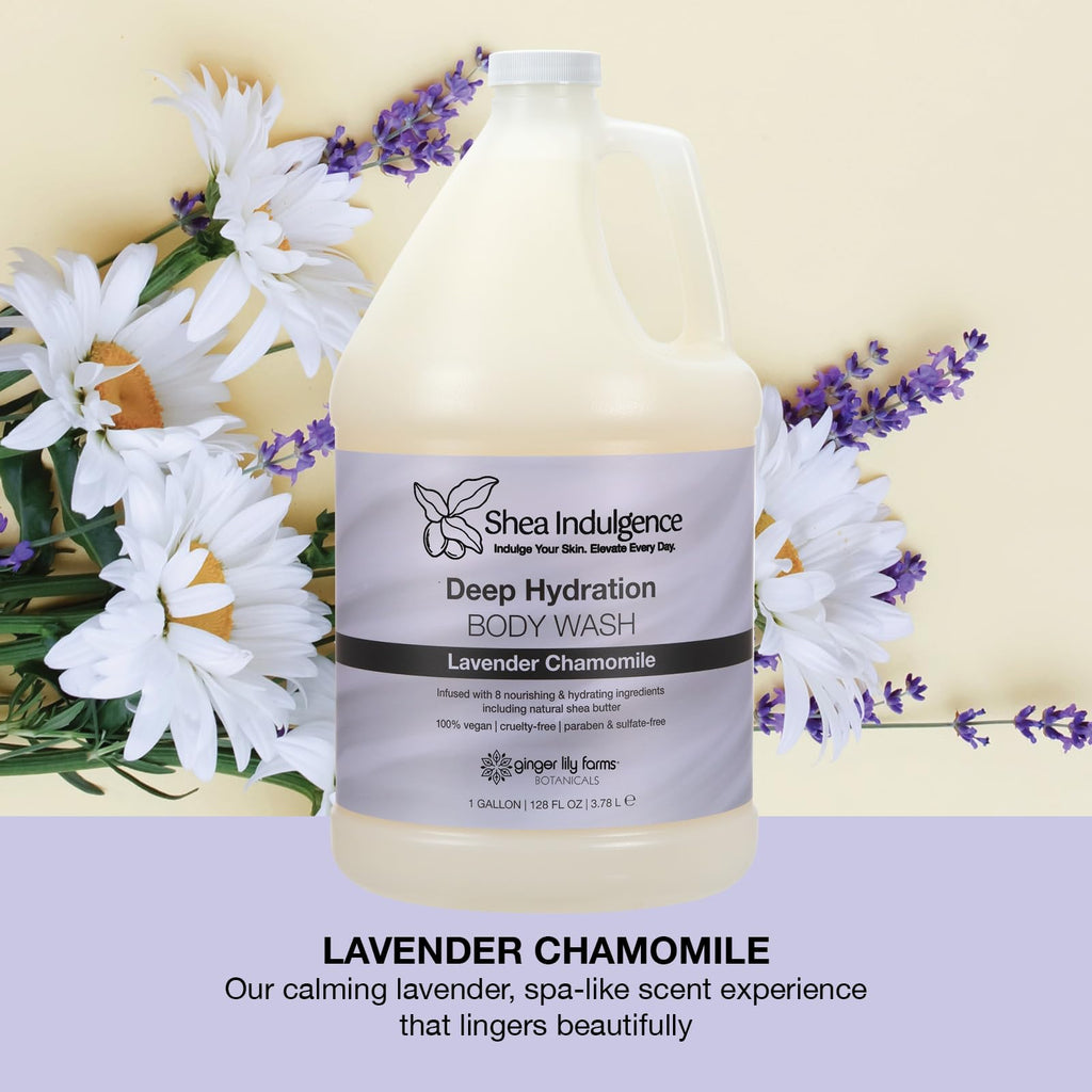 Ginger Lily Farms Botanicals Shea Indulgence Deep Hydration Body Wash – Lavender Chamomile, 1 Gallon, Vegan & Cruelty-Free