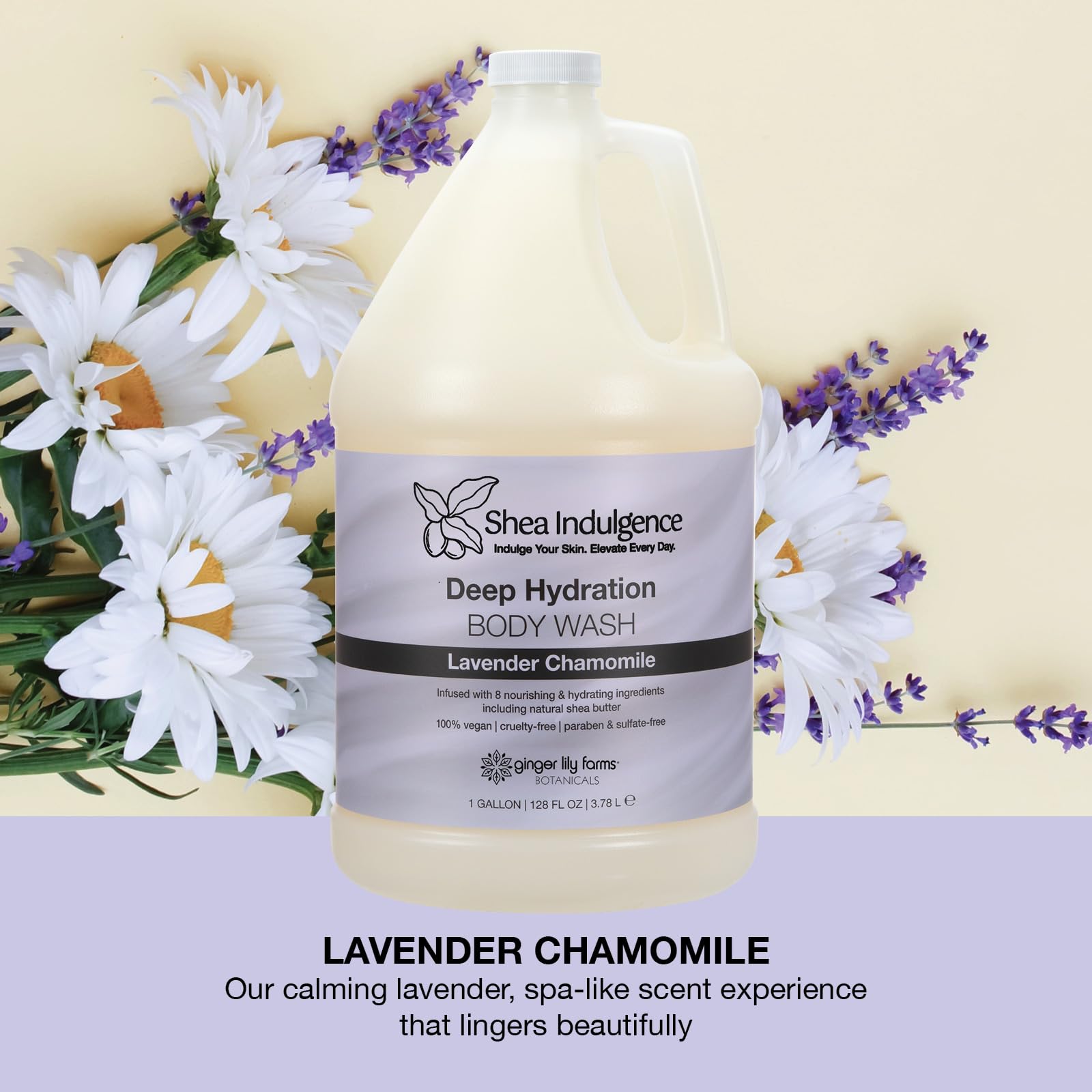 Ginger Lily Farms Botanicals Shea Indulgence Deep Hydration Body Wash – Lavender Chamomile, 1 Gallon, Vegan & Cruelty-Free