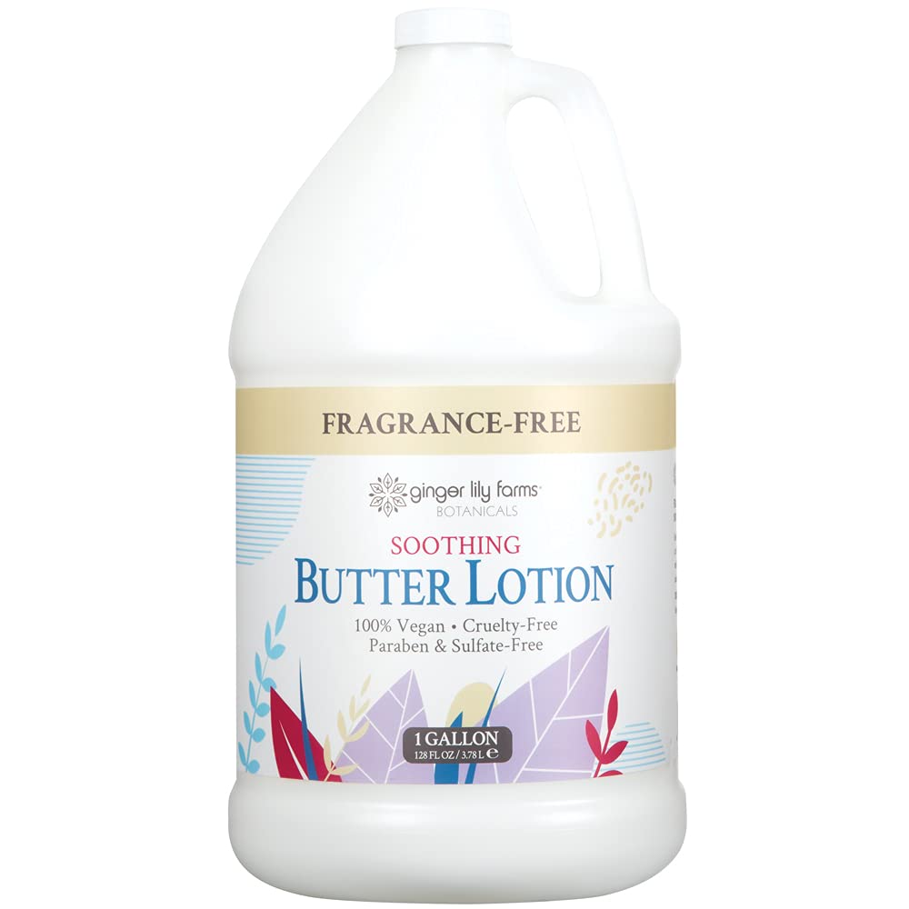 Ginger Lily Farms Botanicals Soothing Butter Lotion — Fragrance Free, 100% Vegan & Cruelty-Free, 1 Gallon Refill (Pack of 4)
