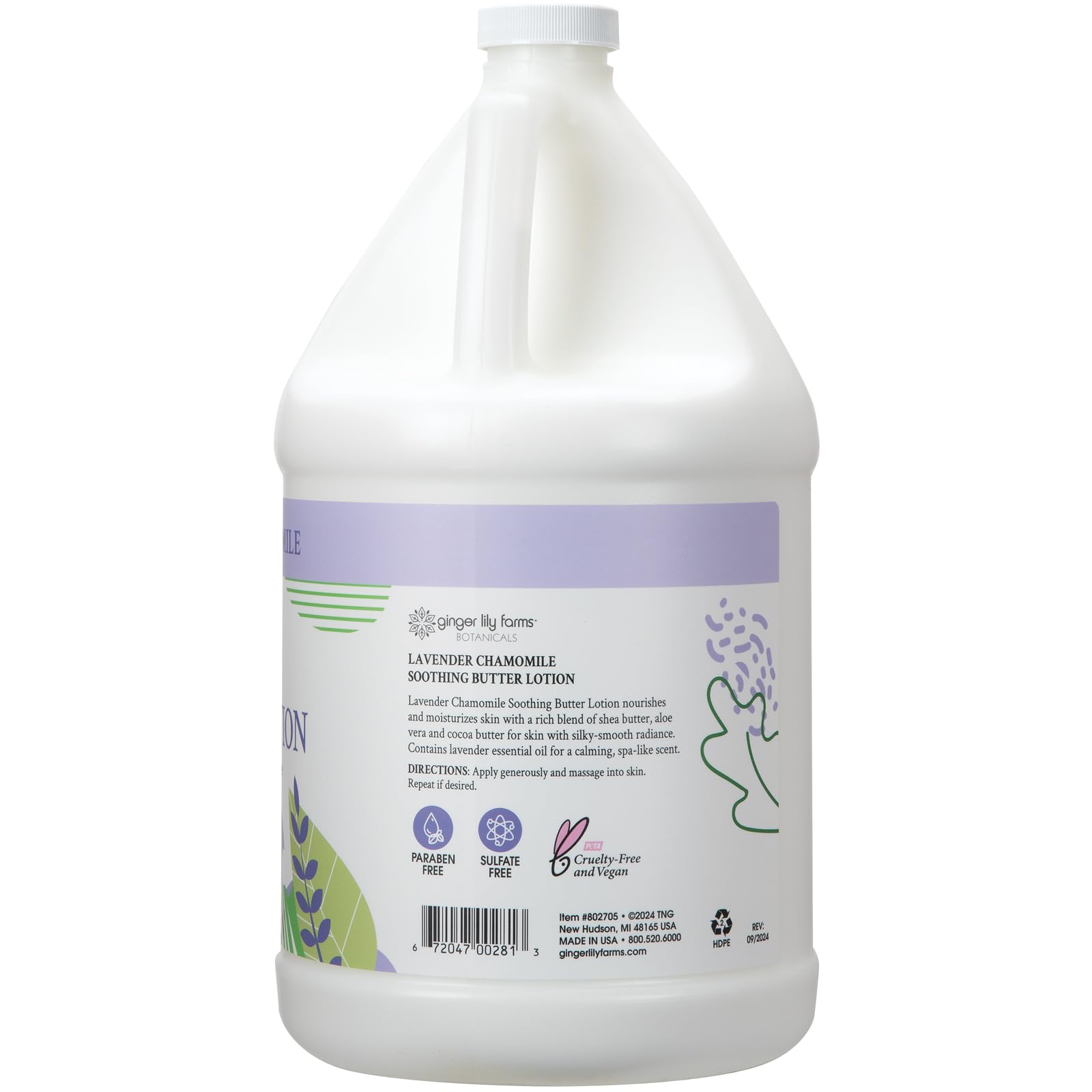 Ginger Lily Farms Botanicals Soothing Butter Lotion – Lavender Chamomile, 100% Vegan & Cruelty-Free, 1 Gallon Refill