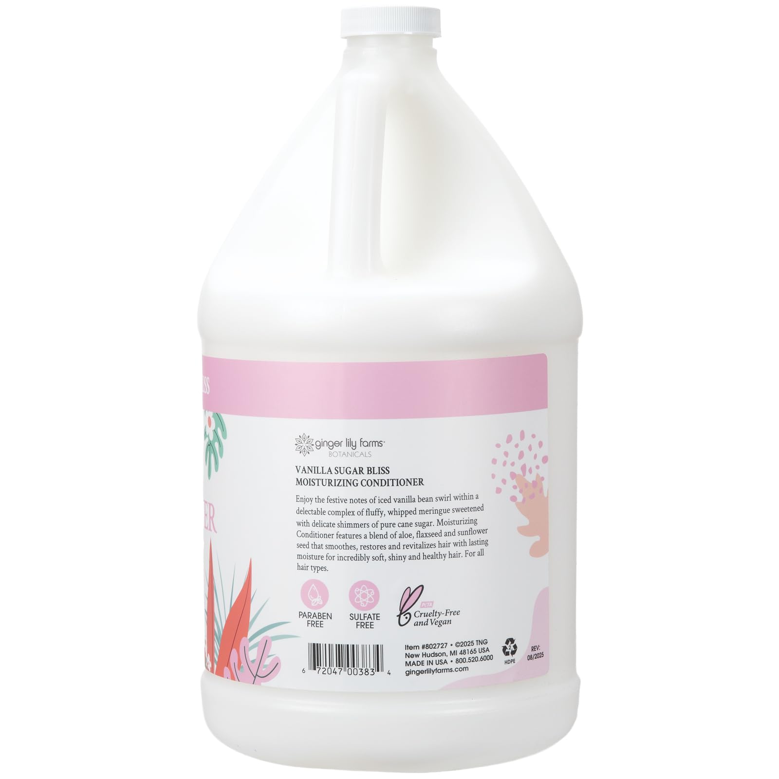 Ginger Lily Farms Botanicals Moisturizing Conditioner for Dry Hair – Vanilla Sugar Bliss, 1 Gallon Refill