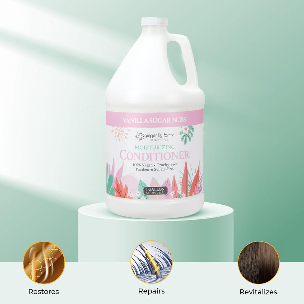 Ginger Lily Farms Botanicals Moisturizing Conditioner for Dry Hair – Vanilla Sugar Bliss, 1 Gallon Refill